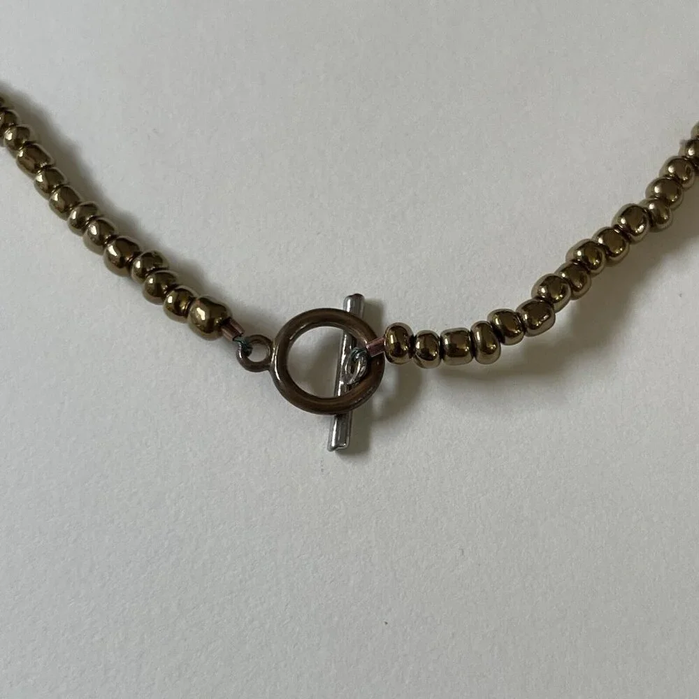 Elephant Pendant Gold Tone Beaded Necklace Trunk Tusk Animal Grunge Festival‎